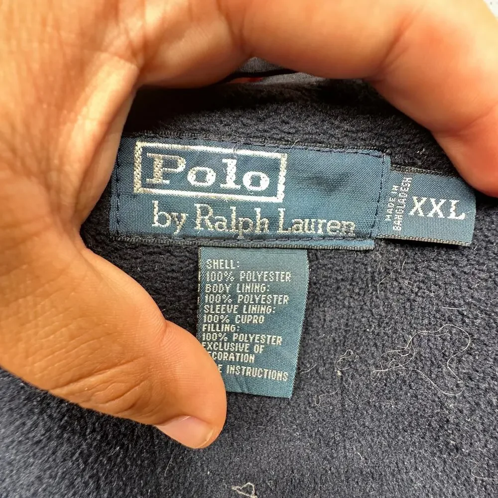 Vintage Polo Ralph Lauren Fleece Lined Navy Blue Hooded Jacket Mens XXL